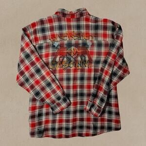 Harley Davidson Men's 3XL Plaid Flannel Button Up Shirt Spell Out Red Gray Black